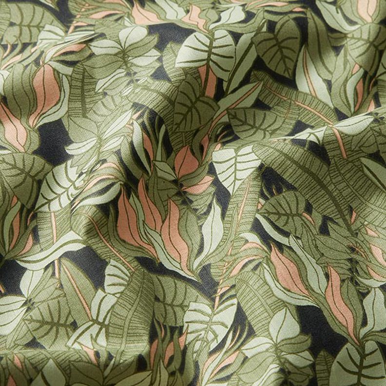 Tela de algodón Cretona hojas tropicales – negro/verde,  image number 2