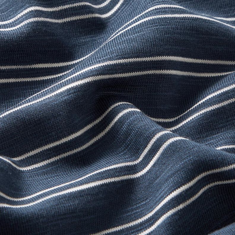 Tela de jersey de algodón Rayas irregulares – azul marino/blanco,  image number 2
