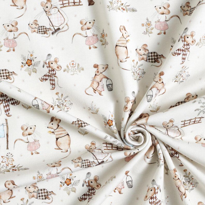 Tela de jersey de algod&oacute;n Familia de ratones Impresi&oacute;n digital &ndash; blanco lana,  image number 3