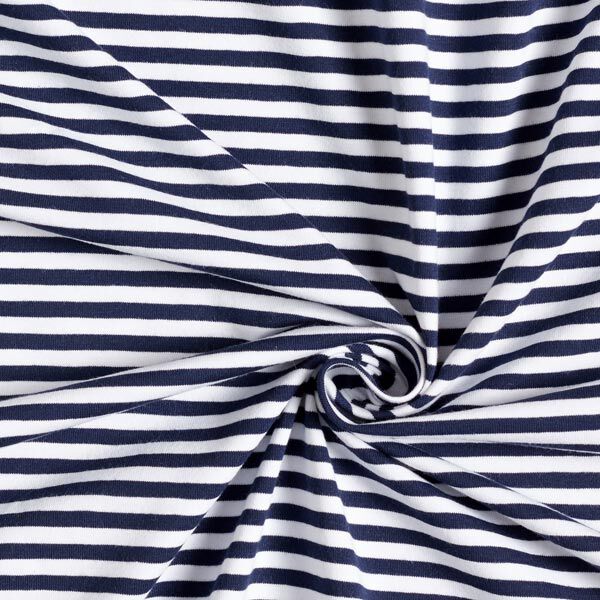 Tela de jersey de algodón Rayas delgadas – azul marino/blanco,  image number 4