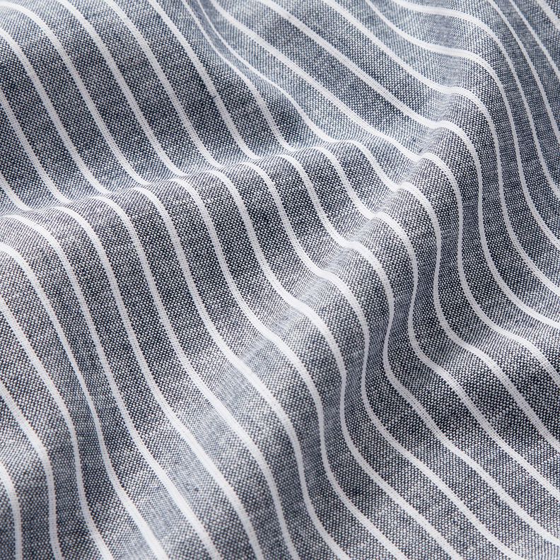 Mezcla de lino y algodón Rayas anchas – azul noche/blanco,  image number 2