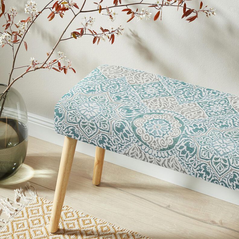 Tela decorativa Jacquard Azulejos elegantes – petroleo ligera/beige claro,  image number 5