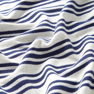 Tela de jersey de viscosa Rayas brillantes irregulares – blanco lana/azul marino, 