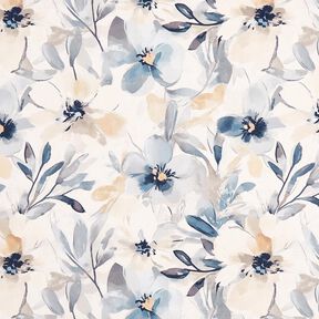 Tela decorativa Panama media Flores grandes – almendra/azul, 