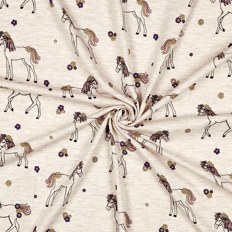 Tela de jersey de algodón Caballo de flores con purpurina | Poppy Fabrics – naturaleza/dorado,  image number 3