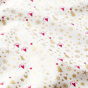 Tela de algodón Popelina Corazones y estrellas – blanco lana/dorado, 