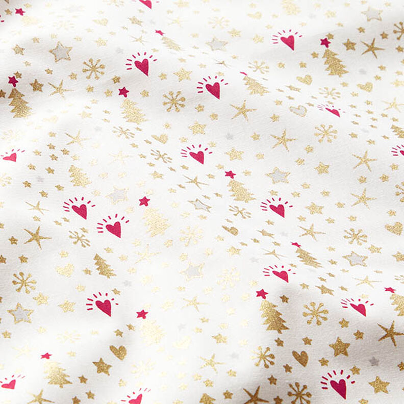 Tela de algodón Popelina Corazones y estrellas – blanco lana/dorado,  image number 2