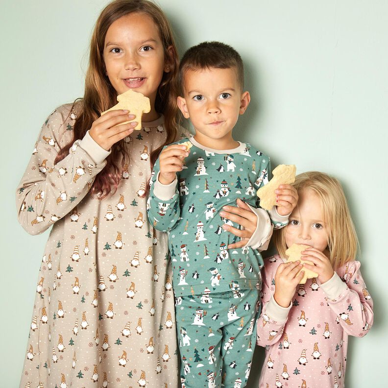 Tela de jersey de algodón Gnomos en la nieve – almendra,  image number 7