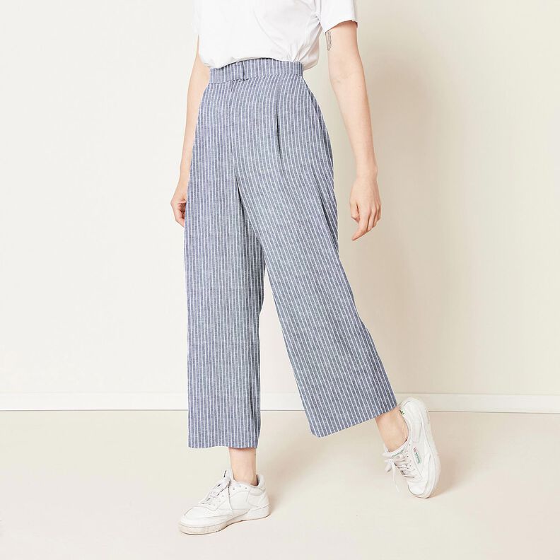 Mezcla de lino y algodón Rayas anchas – azul noche/blanco,  image number 6