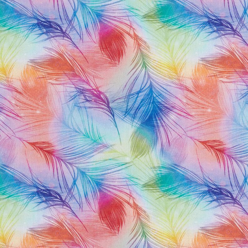 Popelina de algodón Arcoíris y plumas Impresión digital – azul real/mezcla de colores,  image number 1