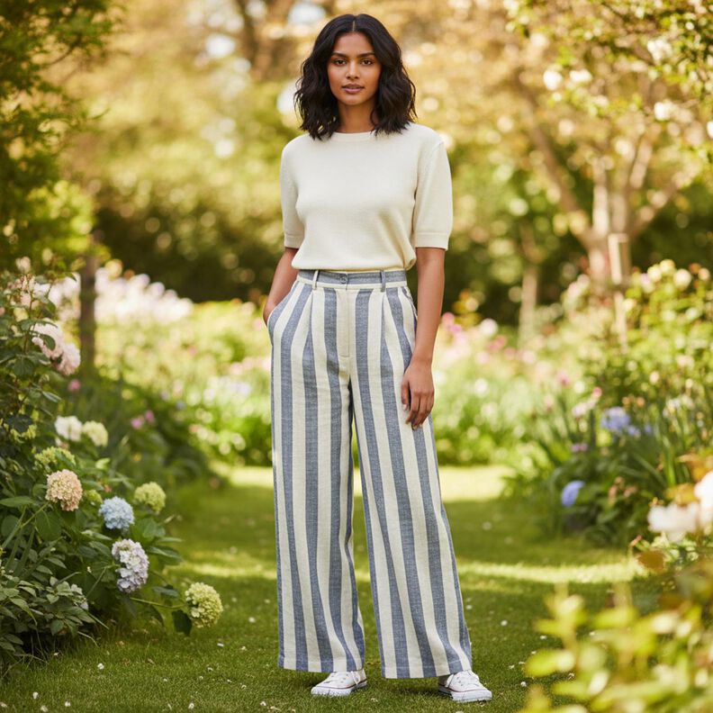 Lino mixto Rayas &ndash; natural/azul marino,  image number 5