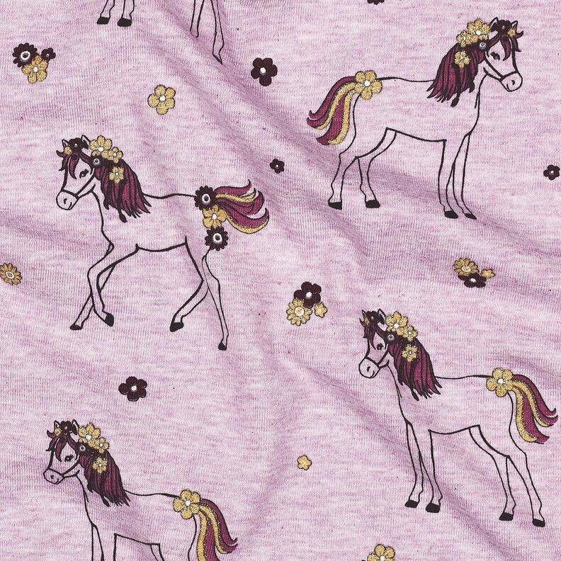 Tela de jersey de algodón Caballo de flores con purpurina | Poppy Fabrics – violeta pastel/dorado,  image number 2