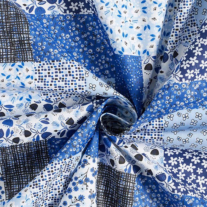 Tela de algodón Cretona Mirada de Patchwork – blanco/azul,  image number 4