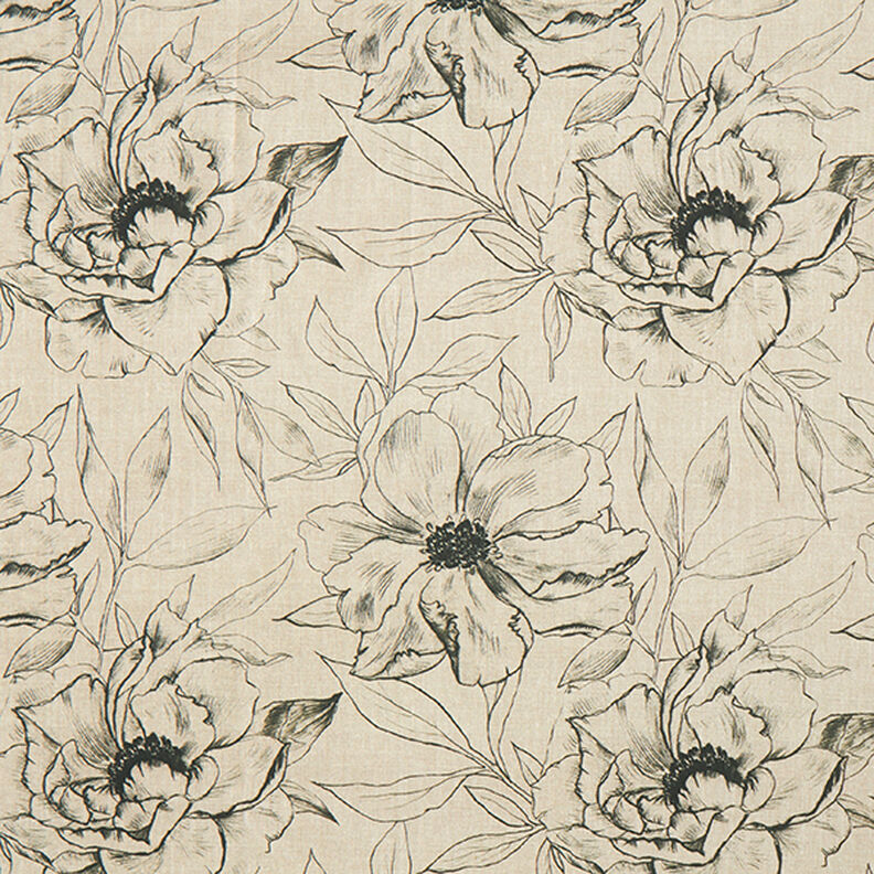 Tela decorativa Panama media Flores dibujadas – anémona/negro,  image number 1