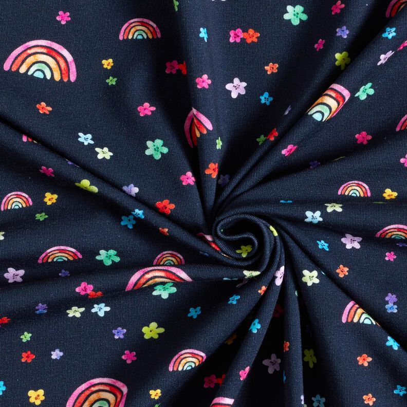 Tela de jersey de algodón Flores coloridas y arcoíris Impresión digital – azul noche/mezcla de,  image number 3