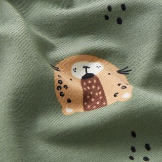 Tela de jersey de algodón Caras de leopardo  – pino, 