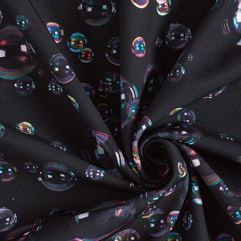 Tejido Softshell Pompas de jabón Impresión digital – azul negro,  image number 4