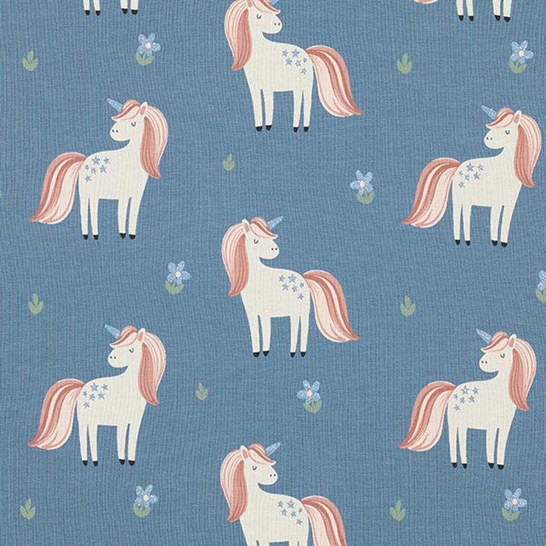 Tela de jersey de algodón Dulces unicornios brillantes – azul gris,  image number 1