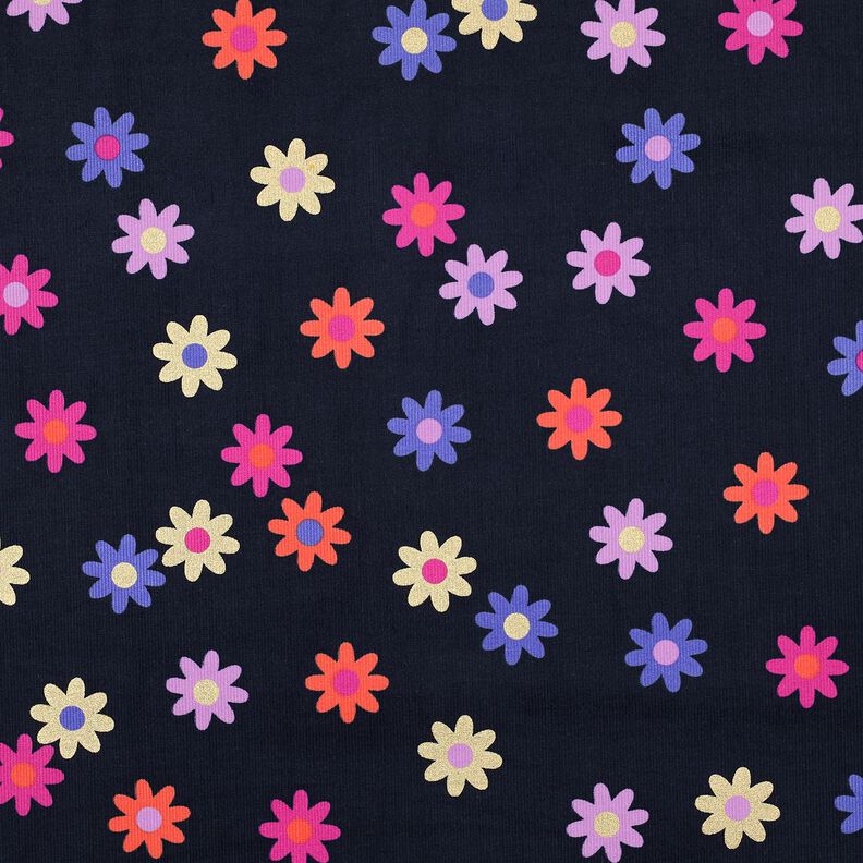 Pana de bebé Flores con estampado de purpurina | Poppy Fabrics – azul marino,  image number 1