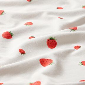 GOTS Tela de jersey de algodón Fresas acuarelas Impresión digital – marfil, 