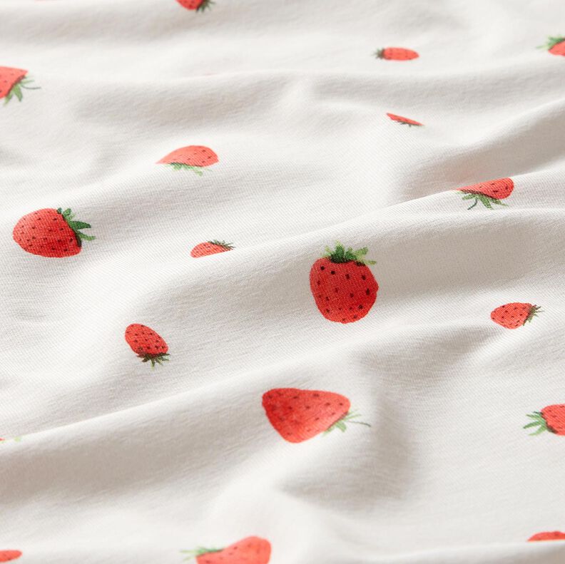 GOTS Tela de jersey de algodón Fresas acuarelas Impresión digital – marfil,  image number 2