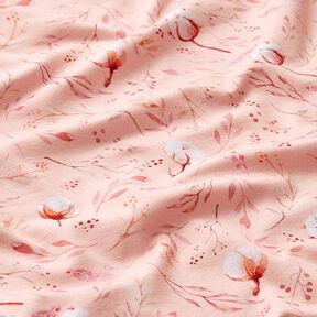 Tela de jersey de algodón Plantas de algodón en el prado de flores Impresión digital – salmón | Retazo 80cm, 