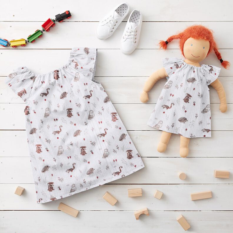 Muselina/doble arruga Animales en el claro del bosque – blanco,  image number 5