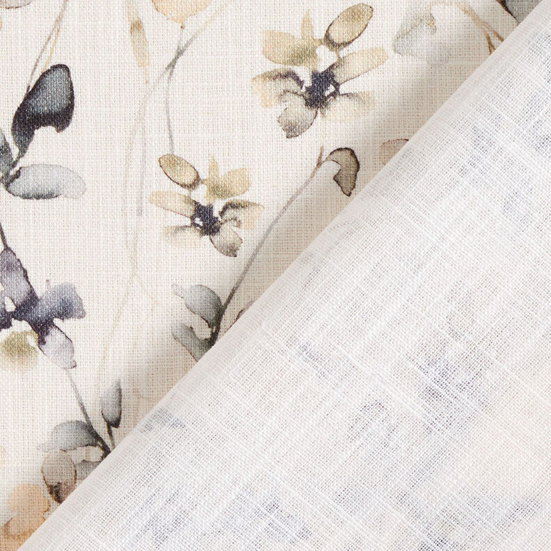 Mezcla de lino y algodón con flores primaverales tipo acuarela – blanco lana,  image number 5