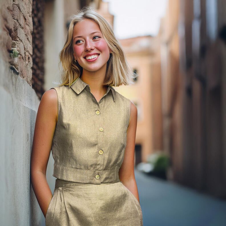 Popelina de algodón acabado laminado Uni – oro metalizado,  image number 4