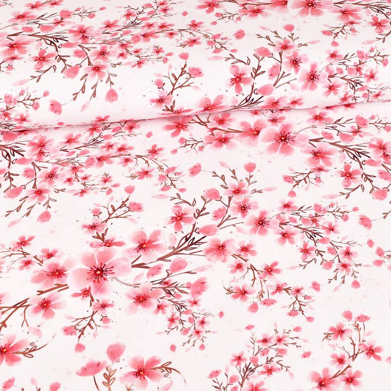 Tela de jersey de algodón Flor de cerezo | Glitzerpüppi – blanco,  image number 2