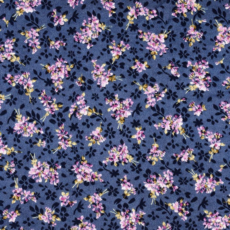 Satén Stretch Jacquard Ramos de flores – azul marino,  image number 1