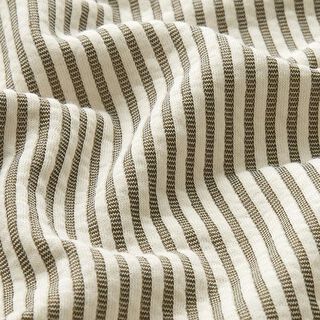Tela de jersey estructurado Mezcla de algodón Rayas longitudinales – blanco lana/caqui, 