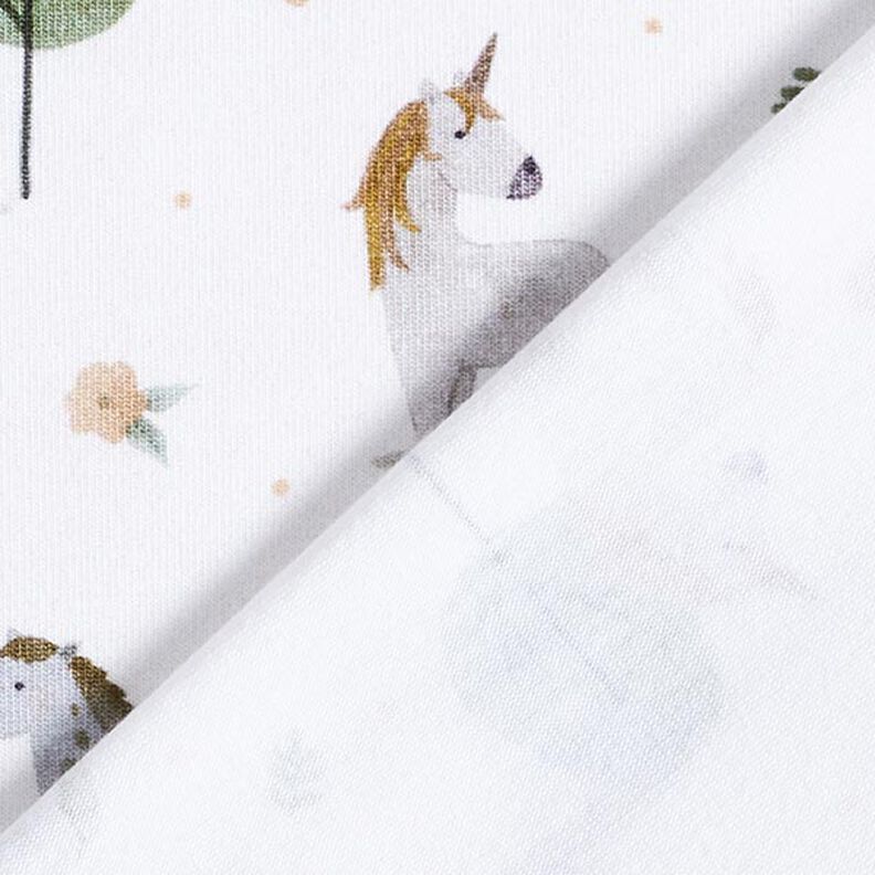 Tela de jersey de algodón orgánico Caballos y unicornios Impresión digital – blanco lana,  image number 4
