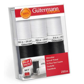 Conjunto de hilo de costura Todoterreno [ 250m | 6 Unidad ] | Gütermann creativ – negro/blanco, 