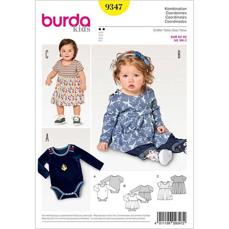 Vestido de bebé | Body, Burda 9347 | 62 - 92,  image number 1