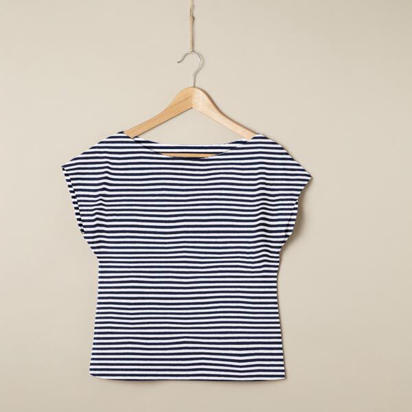 Tela de jersey de algodón Rayas delgadas – azul marino/blanco,  image number 6