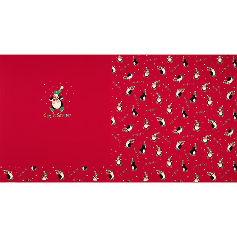 Panel Felpa francesa veraniega Pingüino en la nieve – rojo,  image number 1