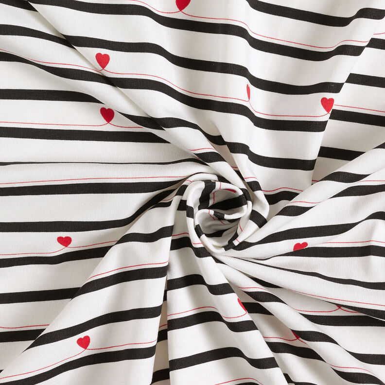 Tela de jersey de algodón Rayas y corazones – blanco lana/negro,  image number 3