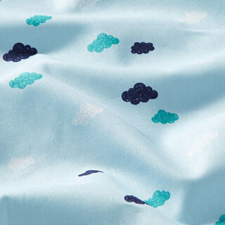 GOTS Popelina de algodón Apariencia Skribbel Nubes | Tula – azul claro, 