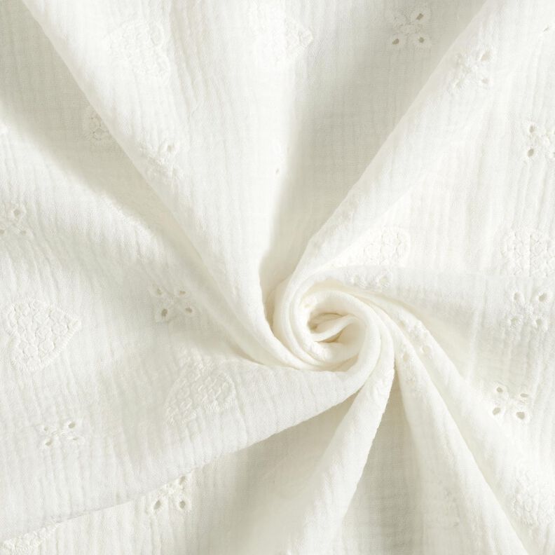 Muselina/doble arruga Bordado inglés Corazones – blanco lana,  image number 3