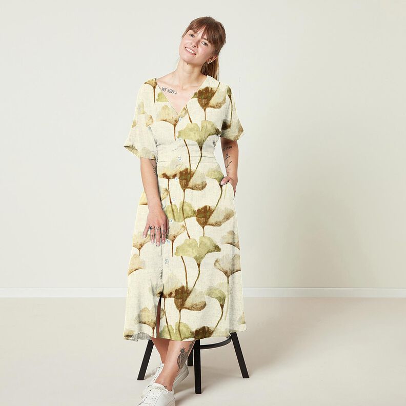 Mezcla de lino y viscosa Ginkgo – beige claro/marrón oscuro,  image number 5