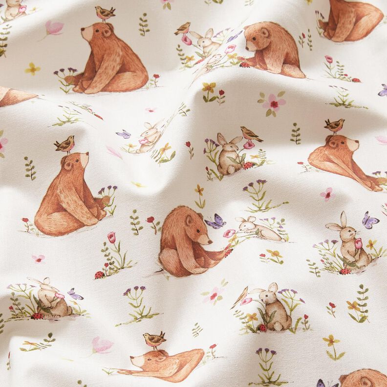 Popelina de algodón Liebre y oso Impresión digital – marfil,  image number 2