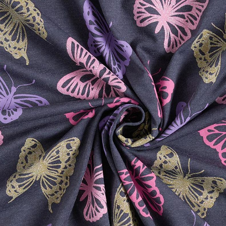 Tela de jersey de algodón Mariposas brillantes – azul negro,  image number 5