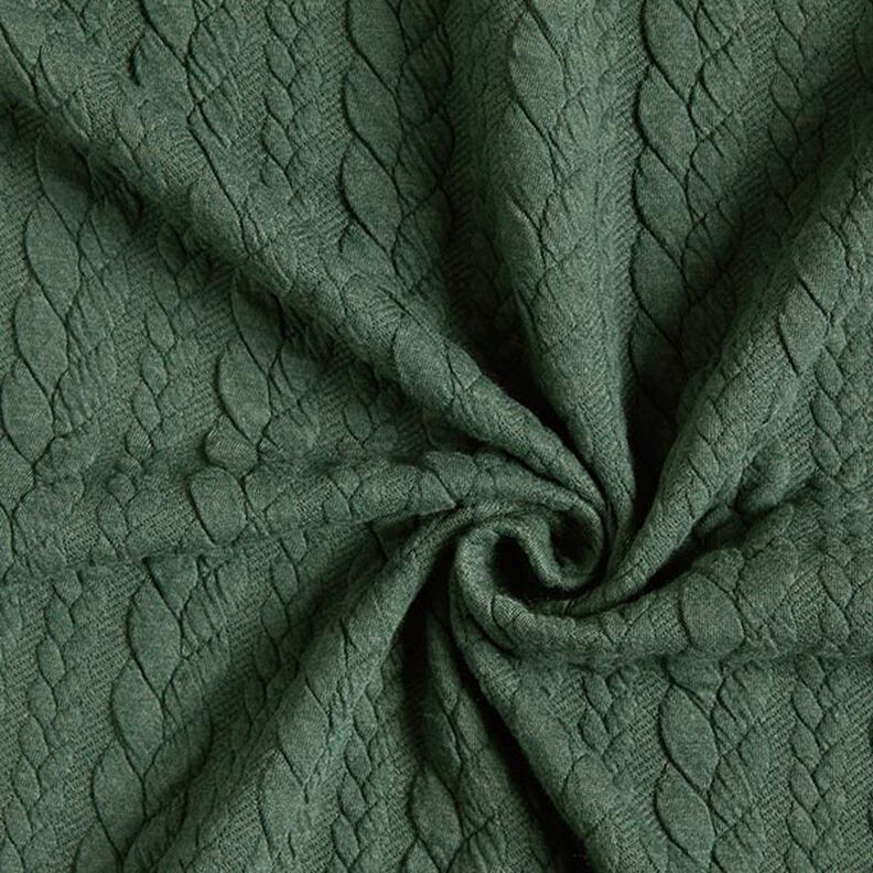 Tela de jersey jacquard Cloqué Punto trenzado – verde oscuro,  image number 3