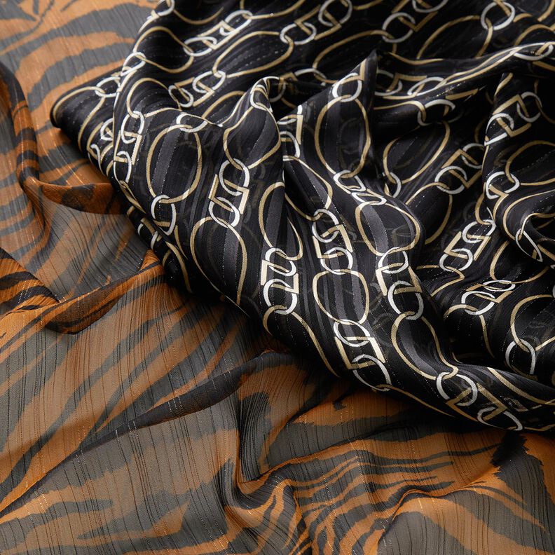 Gasa con estampado de tigres a rayas brillantes – negro/cobre,  image number 5