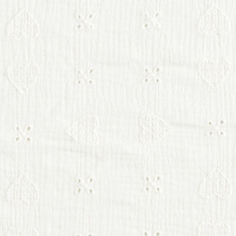 Muselina/doble arruga Bordado inglés Corazones – blanco lana,  image number 1