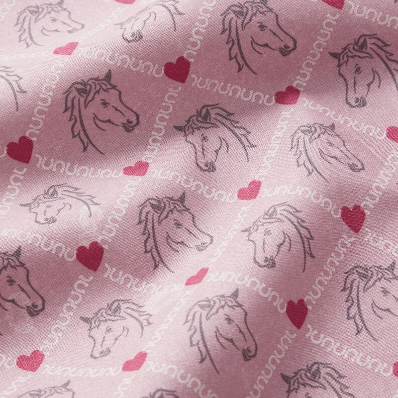 Tela de algodón Cretona Caballos y corazones rosa – rosa,  image number 2
