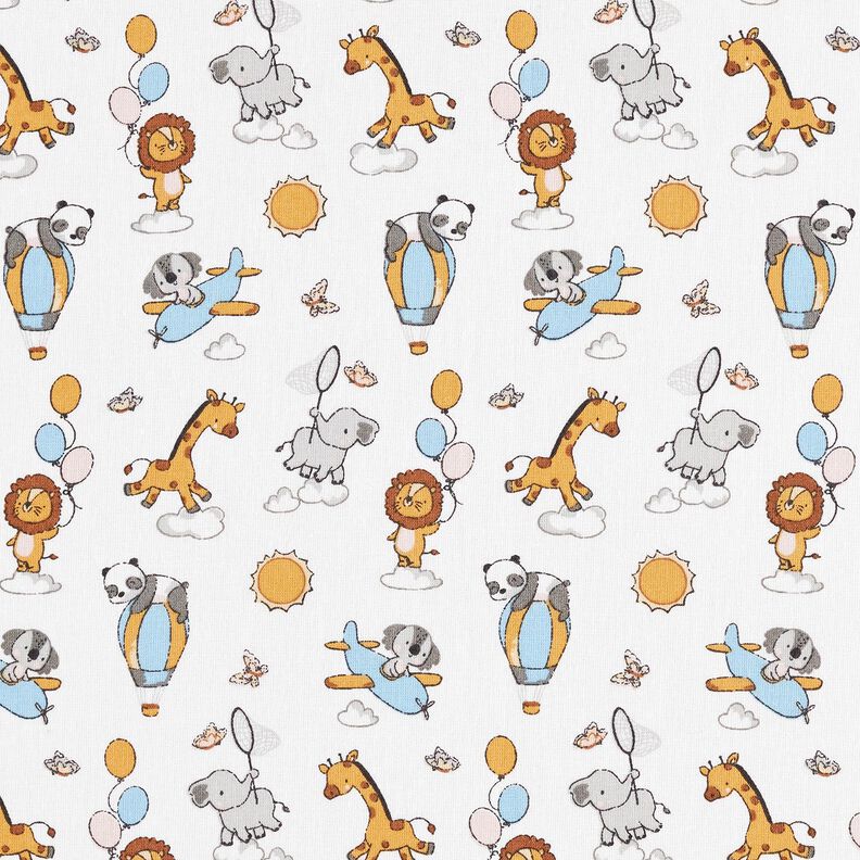 Popelina de algodón Animales bebés en las nubes – blanco,  image number 1