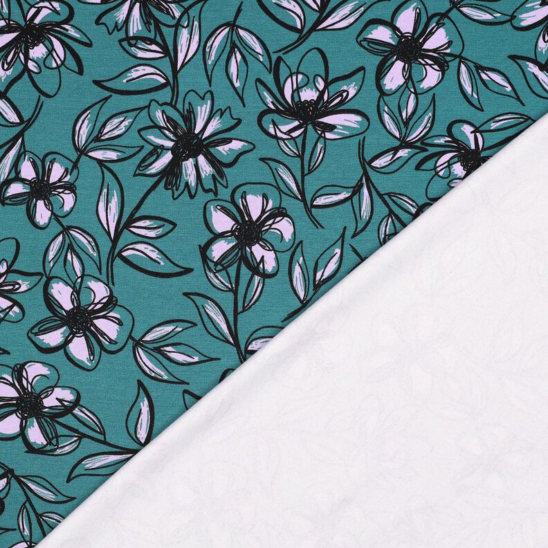 Tela de jersey romaní Flores – petroleo/lila,  image number 4