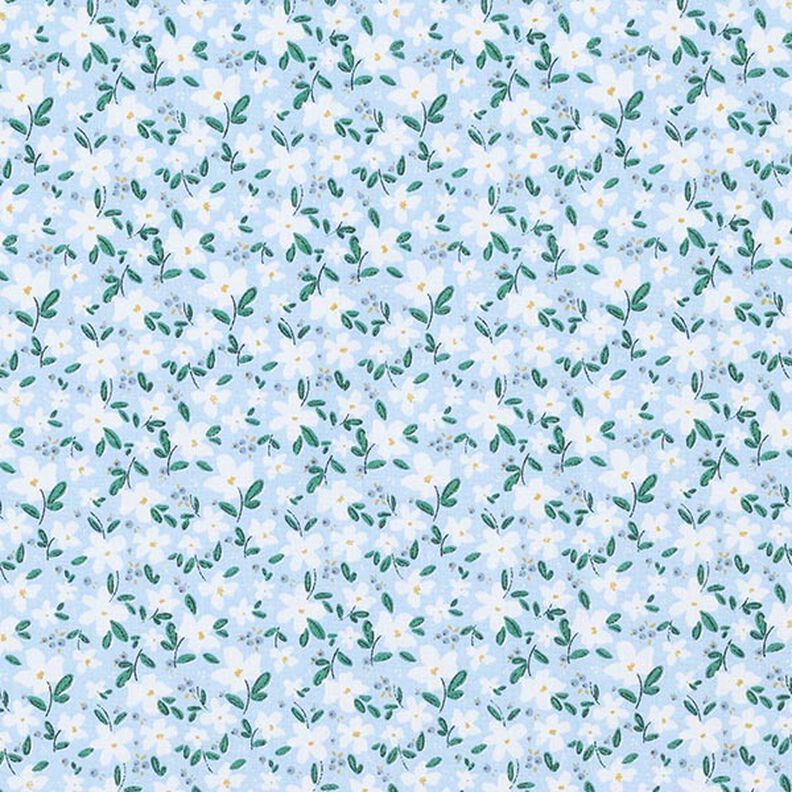 Popelina de algodón orgánico con flores delicadas – cielo azul,  image number 1